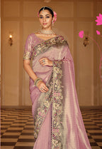 Monjolika Fashion Silk Blend Silk Saree In Onion Pink With Rich Meenakari Zari Weaving | Grocsy