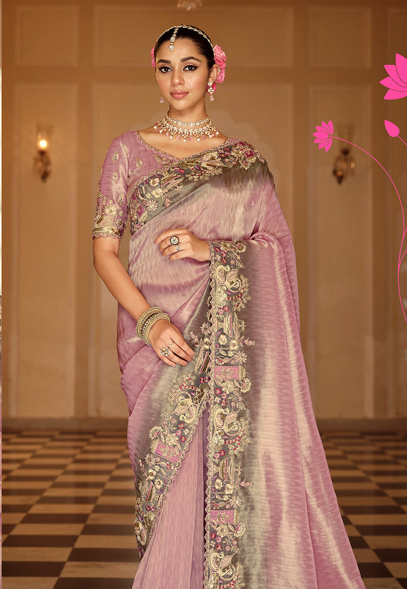 Monjolika Fashion Silk Blend Silk Saree In Onion Pink With Rich Meenakari Zari Weaving | Grocsy
