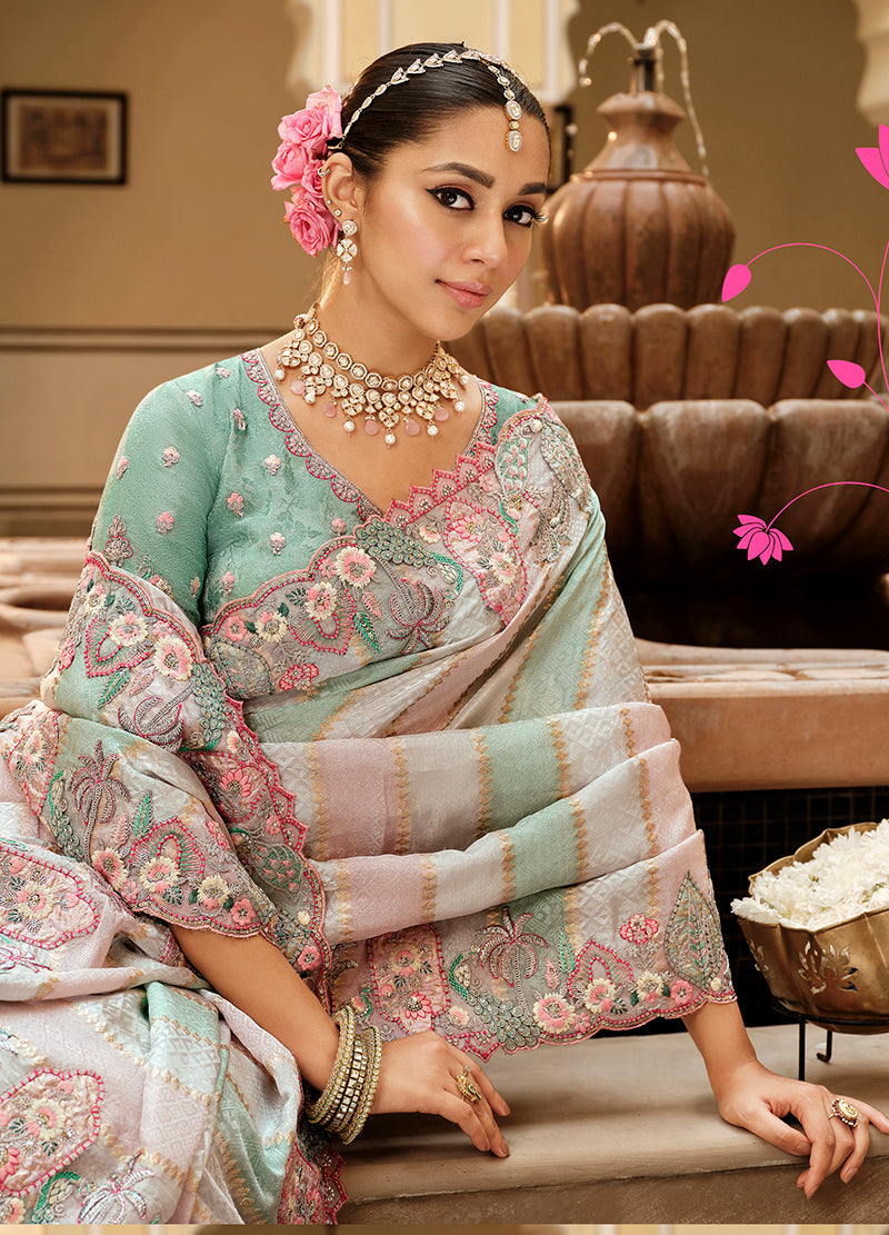 Monjolika Fashion Silk Blend Silk Saree In Multicolor With Rich Meenakari Zari Weaving | Grocsy