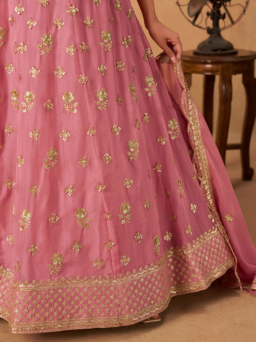 Monjolika Fashion Embroidered Pink Organza Trendy Lehenga Choli | Grocsy