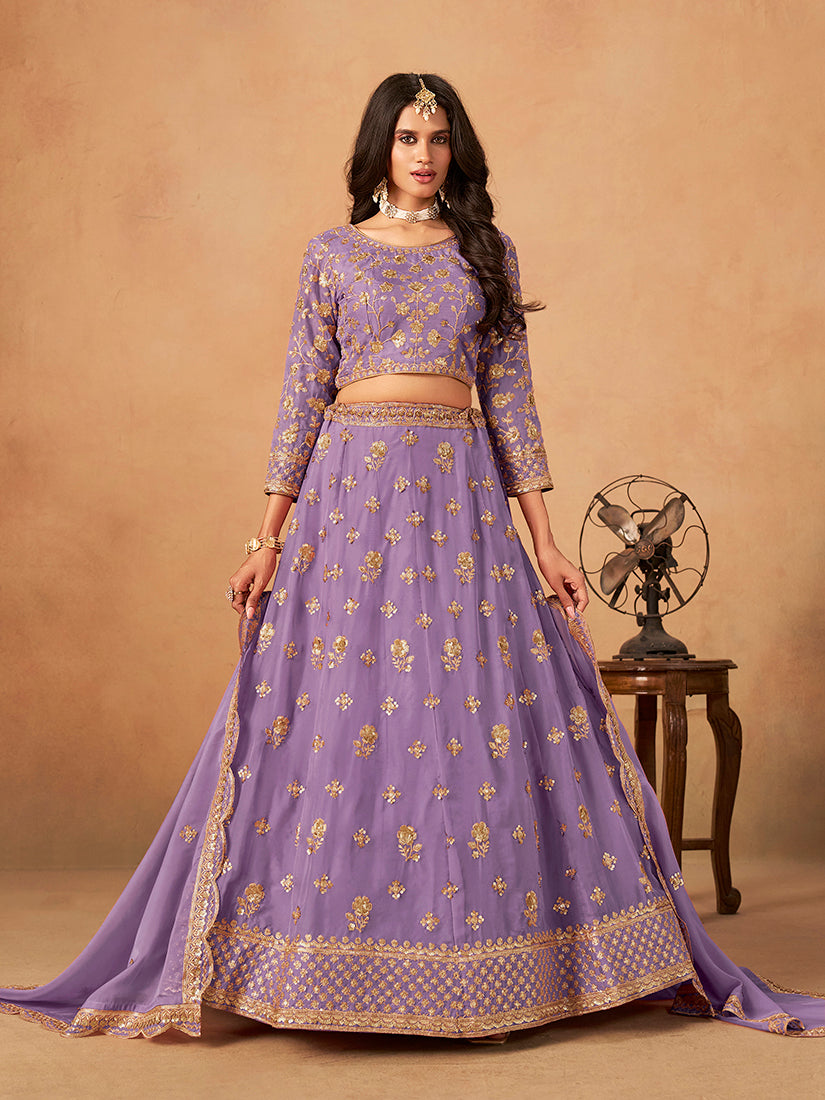 Monjolika Fashion Embroidered Lavender Organza Trendy Lehenga Choli | Grocsy