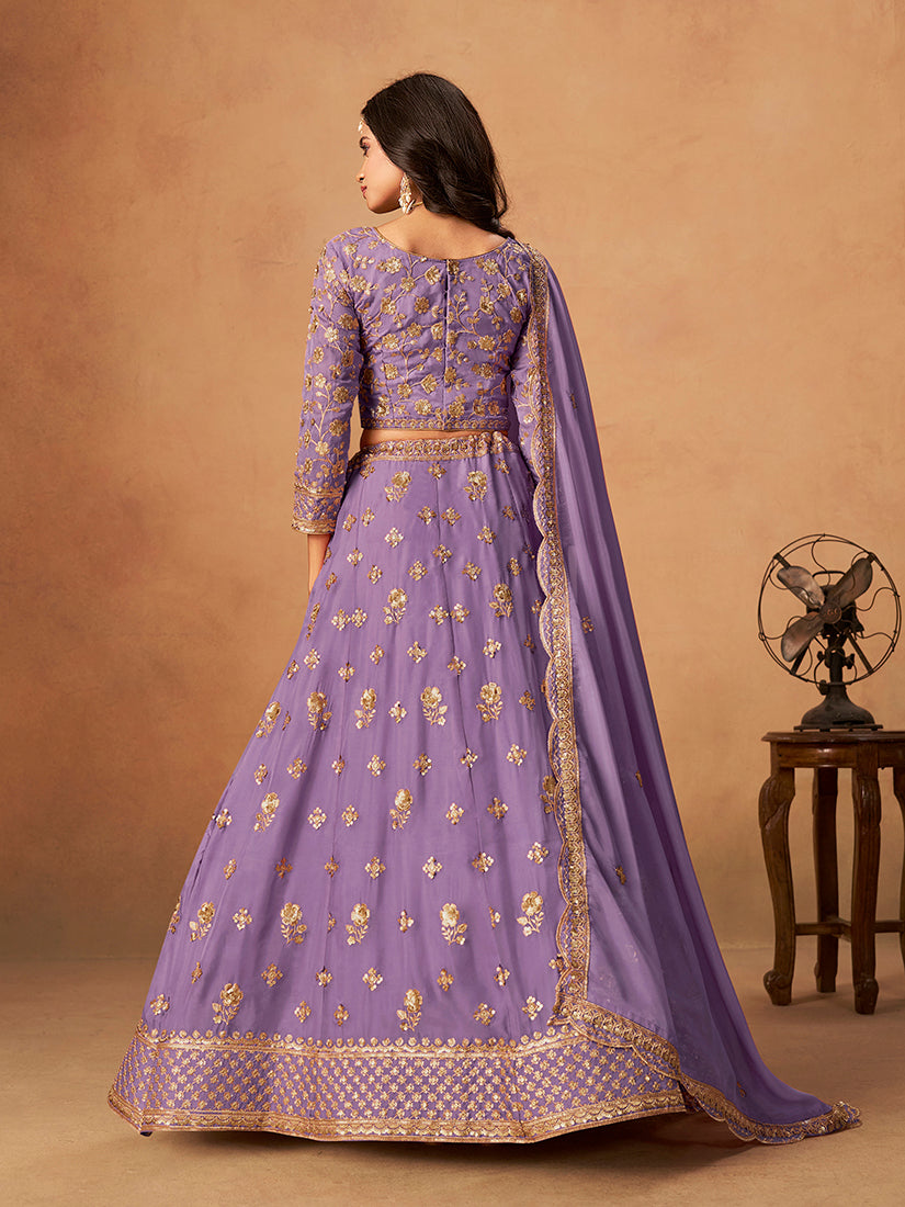 Monjolika Fashion Embroidered Lavender Organza Trendy Lehenga Choli | Grocsy