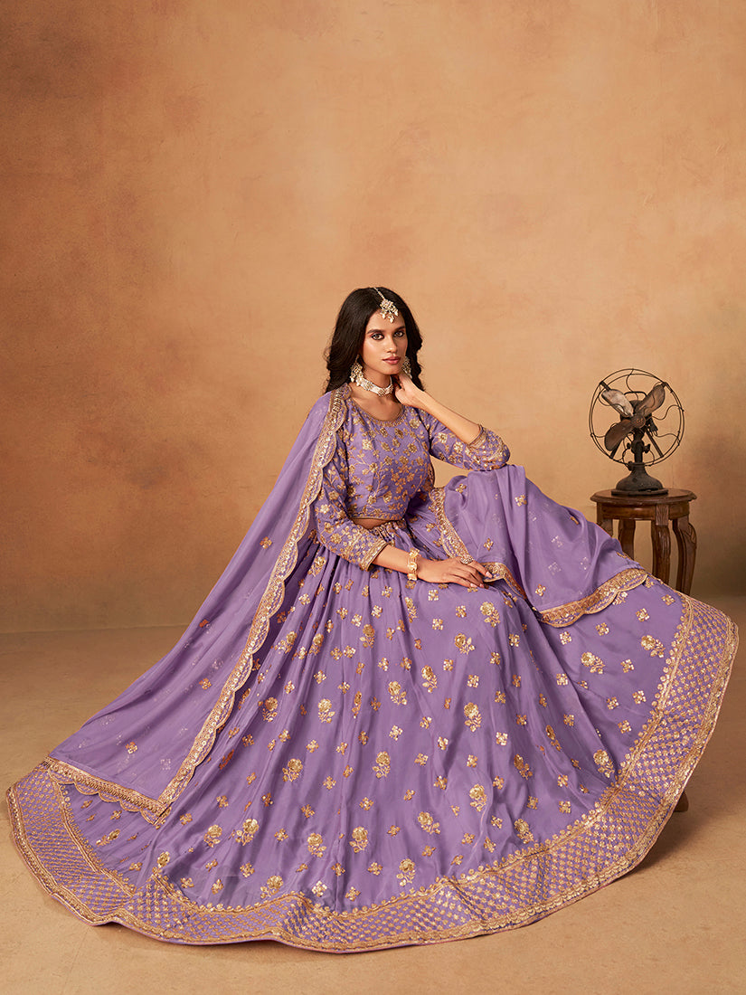 Monjolika Fashion Embroidered Lavender Organza Trendy Lehenga Choli | Grocsy
