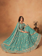 Monjolika Fashion Embroidered Turquoise Organza Trendy Lehenga Choli | Grocsy