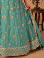 Monjolika Fashion Embroidered Turquoise Organza Trendy Lehenga Choli | Grocsy