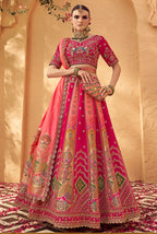 Monjolika Fashion Rani Pink Banarasi Silk Wedding Wear Lehenga With Embroidery Work | Grocsy
