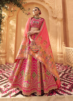 Monjolika Fashion Rani Pink Banarasi Silk Wedding Wear Lehenga With Embroidery Work | Grocsy