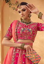 Monjolika Fashion Rani Pink Banarasi Silk Wedding Wear Lehenga With Embroidery Work | Grocsy