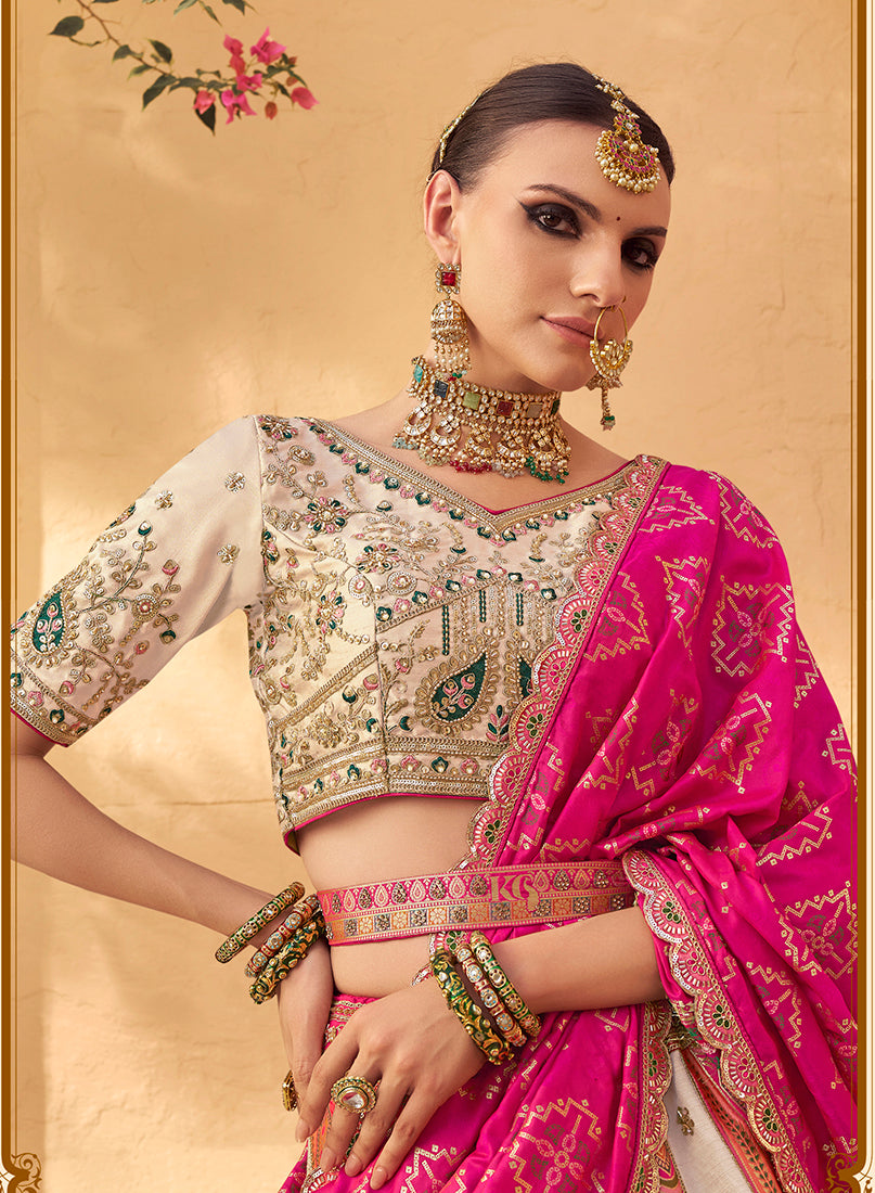 Monjolika Fashion Multicolor Banarasi Silk Wedding Wear Lehenga With Embroidery Work | Grocsy