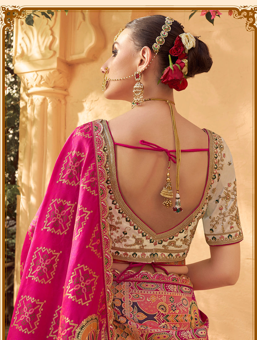 Monjolika Fashion Multicolor Banarasi Silk Wedding Wear Lehenga With Embroidery Work | Grocsy
