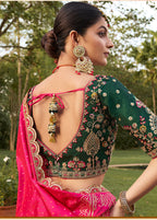 Monjolika Fashion Hot Pink Banarasi Silk Wedding Wear Lehenga With Embroidery Work | Grocsy