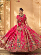 Monjolika Fashion Hot Pink & Peach Banarasi Silk Wedding Wear Lehenga With Embroidery Work | Grocsy