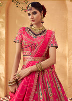 Monjolika Fashion Hot Pink & Peach Banarasi Silk Wedding Wear Lehenga With Embroidery Work | Grocsy