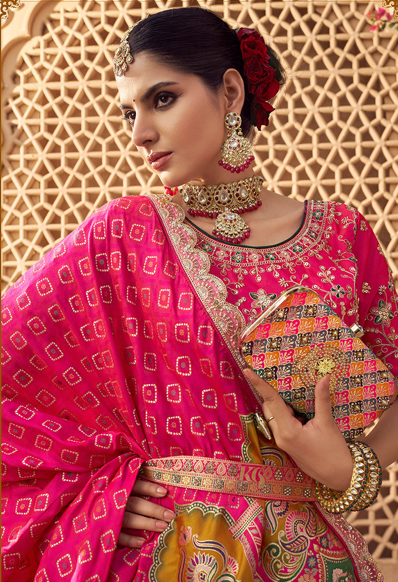 Monjolika Fashion Onion Pink Banarasi Silk Wedding Wear Lehenga With Embroidery Work | Grocsy