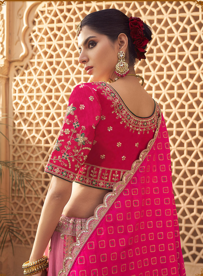 Monjolika Fashion Onion Pink Banarasi Silk Wedding Wear Lehenga With Embroidery Work | Grocsy