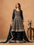 Monjolika Fashion Black Embroidered Faux Georgette Trendy Palazzo Salwar Kameez | Grocsy