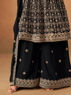 Monjolika Fashion Black Embroidered Faux Georgette Trendy Palazzo Salwar Kameez | Grocsy