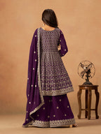 Monjolika Fashion Purple Embroidered Faux Georgette Trendy Palazzo Salwar Kameez | Grocsy
