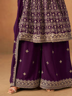 Monjolika Fashion Purple Embroidered Faux Georgette Trendy Palazzo Salwar Kameez | Grocsy