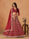 Monjolika Fashion Embroidered Red Art Silk Designer Long Lehenga Choli | Grocsy