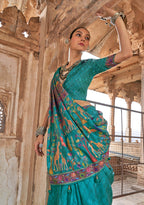 Monjolika Fashion Turquoise Printed Silk Contemporary Saree | Grocsy