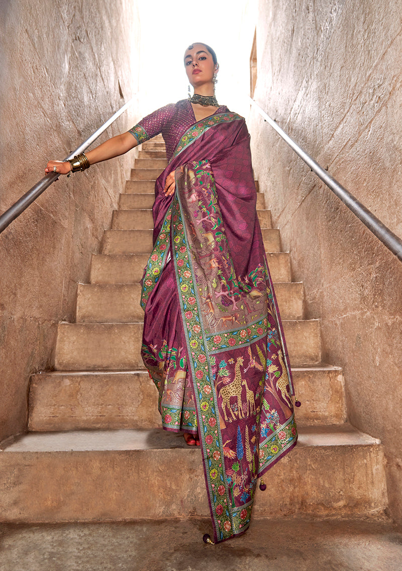 Monjolika Fashion Purple Printed Silk Contemporary Saree | Grocsy