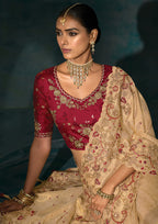 Monjolika Fashion Beige Color Silk Blend Cutdana Moti And Mirror Heavy Work Saree | Grocsy