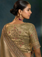 Monjolika Fashion Grey Color Cutdana Moti And Mirror Heavy Work Silk Blend Saree | Grocsy