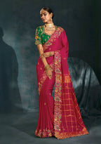 Monjolika Fashion Rani Pink Color Gajji Silk Cutdana Moti Mirror Work Beautiful Border Saree | Grocsy