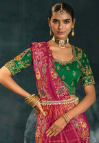 Monjolika Fashion Rani Pink Color Gajji Silk Cutdana Moti Mirror Work Beautiful Border Saree | Grocsy