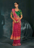 Monjolika Fashion Rani Pink Color Gajji Silk Cutdana Moti Mirror Work Beautiful Border Saree | Grocsy