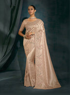 Monjolika Fashion Light Peach Silk With Thread, Moti Zarkan Work Beautiful Border Saree | Grocsy