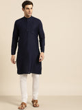 Sojanya Men Navy Blue Solid Straight Kurta | Grocsy
