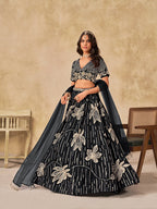 Monjolika Fashion Black Embroidered Art Silk Reception Trendy Lehenga Choli | Grocsy