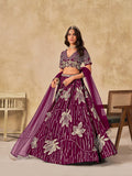 Monjolika Fashion Wine Embroidered Art Silk Reception Trendy Lehenga Choli | Grocsy