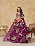 Monjolika Fashion Wine Embroidered Art Silk Reception Trendy Lehenga Choli | Grocsy