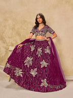 Monjolika Fashion Wine Embroidered Art Silk Reception Trendy Lehenga Choli | Grocsy