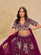 Monjolika Fashion Wine Embroidered Art Silk Reception Trendy Lehenga Choli | Grocsy