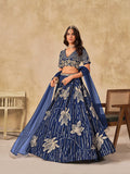 Monjolika Fashion Navy Blue Embroidered Art Silk Reception Trendy Lehenga Choli | Grocsy