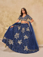 Monjolika Fashion Navy Blue Embroidered Art Silk Reception Trendy Lehenga Choli | Grocsy