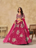 Monjolika Fashion Hot Pink Embroidered Art Silk Reception Trendy Lehenga Choli | Grocsy