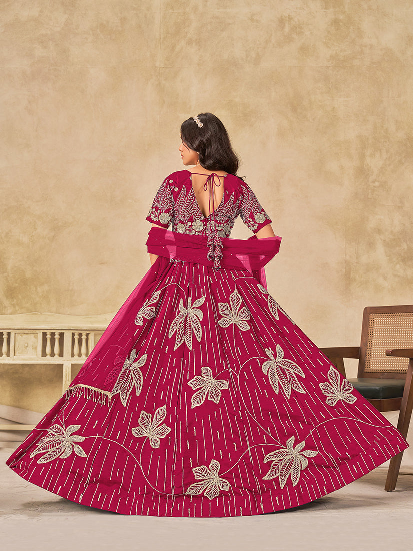 Monjolika Fashion Hot Pink Embroidered Art Silk Reception Trendy Lehenga Choli | Grocsy