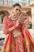 Monjolika Fashion Rani Pink Premium Banarasi Silk With Zarkan & Cutwork Wedding Wear Lehenga | Grocsy