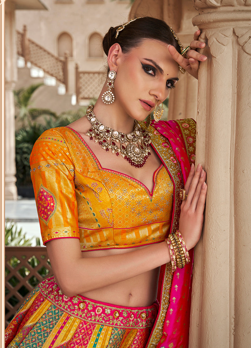 Monjolika Fashion Multicolor Premium Banarasi Silk With Zarkan & Cutwork Wedding Wear Lehenga | Grocsy