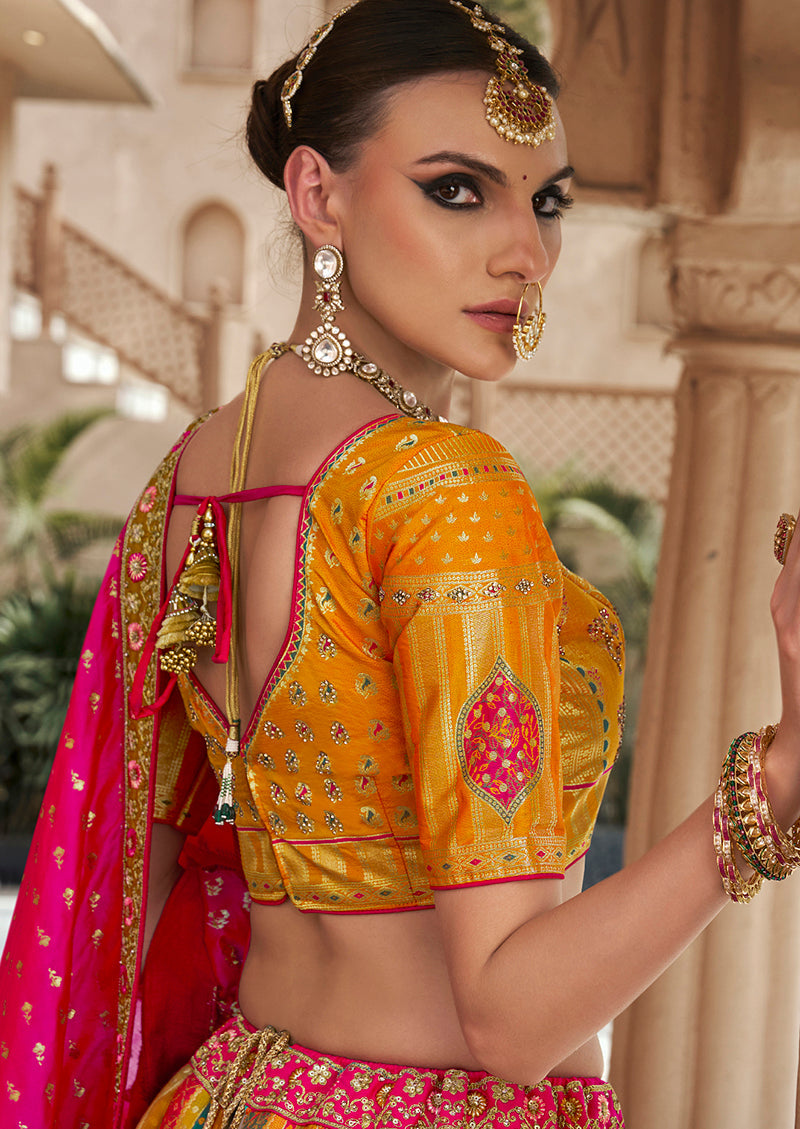 Monjolika Fashion Multicolor Premium Banarasi Silk With Zarkan & Cutwork Wedding Wear Lehenga | Grocsy
