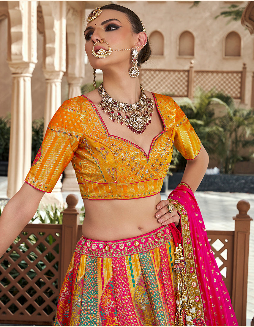 Monjolika Fashion Multicolor Premium Banarasi Silk With Zarkan & Cutwork Wedding Wear Lehenga | Grocsy