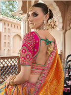 Monjolika Fashion Mustard Multicolor Premium Banarasi Silk With Zarkan & Cutwork Wedding Wear Lehenga | Grocsy