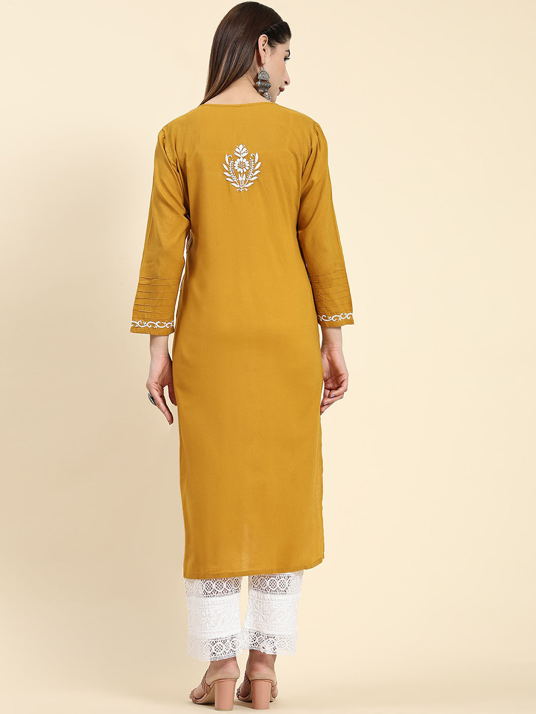 HOUSE OF KARI Ethnic Motifs Embroidered Chikankari Cotton Kurta | Grocsy