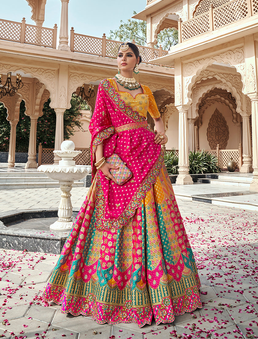 Monjolika Fashion Multicolor Premium Banarasi Silk With Zarkan & Cutwork Wedding Wear Lehenga | Grocsy
