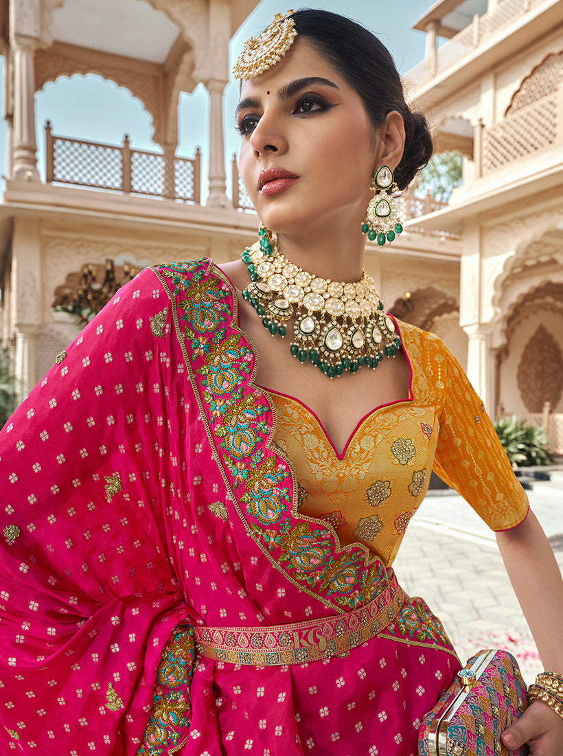 Monjolika Fashion Multicolor Premium Banarasi Silk With Zarkan & Cutwork Wedding Wear Lehenga | Grocsy